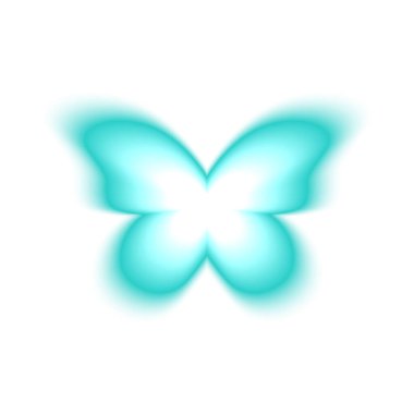 Kelebek bulanık holografik şekli beyaz arka planda izole edilmiş. Gradyan aura efektli moda y2k çıkartması. Dekorasyon öğesi 90 'ların modası. Vektör illüstrasyonu