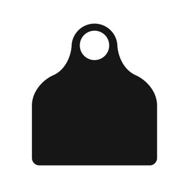 Sığır kulaklığı simgesi. Çiftlik hayvanları için boş siyah kimlik etiketi. Beyaz arka planda izole edilmiş çiftlik hayvanlarının ön modeli. Vektör düz resimleme.