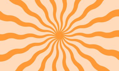 Turuncu radyal şeritleri dalgalandırın. Patlama, hız, flaş veya sürpriz komedi tarzı efekt. Güneş, güneş patlaması, yıldız patlaması, güneş ışığı, duvar kağıdı. Pop sanat afişi. Vektör düz resimleme