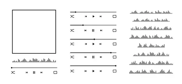 音乐播放器界面创建者与相册封面框架 加载条和声波 音频播放器应用程序模板构造函数的元素在白色背景下隔离 矢量图形说明 矢量图形