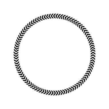 Sembol ok çemberi. Çizgili halka şeklinde. Beyaz arka planda tekrar eden V şeklinde çizgileri olan yuvarlak bir süs. Vektör grafik illüstrasyonu.