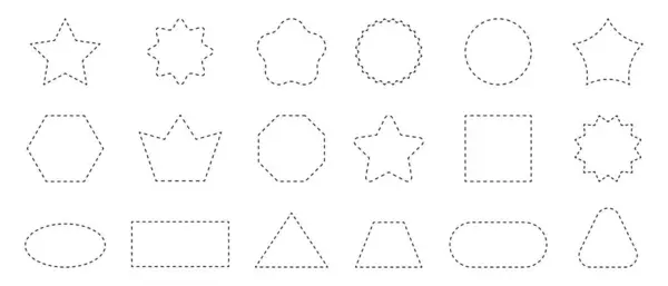 一组带虚线的几何形状 点缀的圆形 正方形 椭圆形 冠状和三角形 在白色背景上孤立 在这里切象形文字 矢量概要说明 免版税图库矢量图片