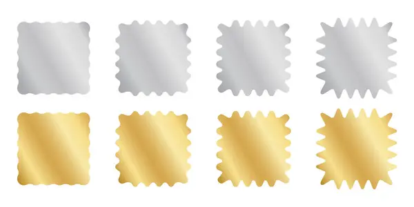 Set Van Zilveren Gouden Vierkante Stickers Met Wiebelranden Shining Labels — Stockvector