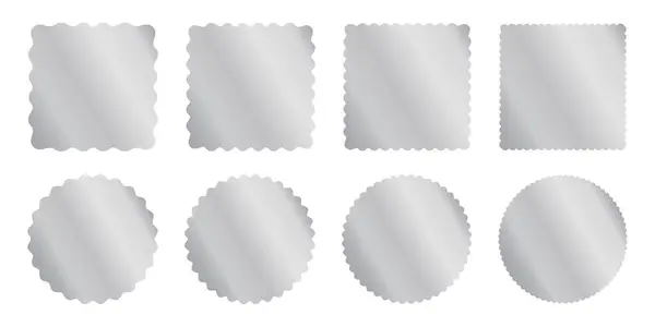 Conjunto Prata Quadrado Círculo Adesivo Modelos Com Bordas Oscilantes Etiquetas —  Vetores de Stock