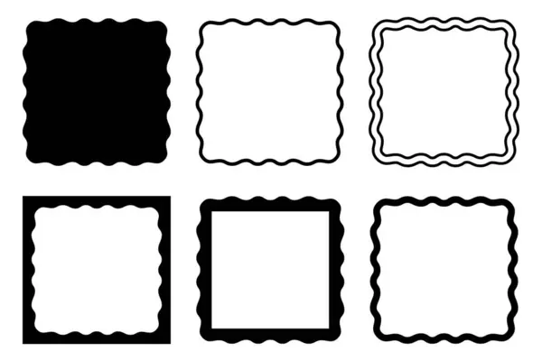 一组具有摆动边缘的不同的正方形框架 矩形形状 边角呈正方形 图片或照片帧 空文本框 标签或标签剪贴簿元素 矢量图形说明 — 图库矢量图片