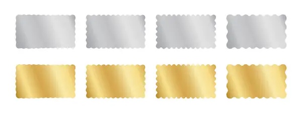 Set Pegatinas Rectángulos Plata Oro Con Bordes Ondulados Etiquetas Rectangulares — Vector de stock
