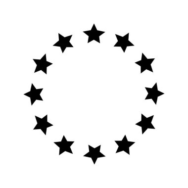 Yuvarlak çerçeve, yıldızlar daire şeklinde dizilmiş. Ödül, başarı ya da ödül pankartı. Beyaz arkaplanda izole edilmiş boş alan ile yıldız halka amblemi. Vektör grafik illüstrasyonu. 