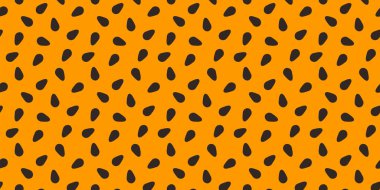 Tutkulu meyve dokusu. Sarı çarkıfelek meyvesi ya da çekirdekli marakuja posası. Egzotik tatlı duvar kağıdı. Taze tropikal meyve suyu izi. Kusursuz desen. Vektör düz resimleme.