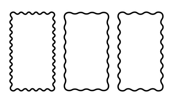 Набор вертикальных прямоугольных кадров с волнистыми краями. Прямоугольные формы с изогнутыми границами. Зеркало, картинка или фотография. Пустые текстовые поля изолированы на белом фоне. Векторная графика