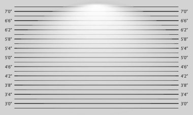 Fotoğraf şablonunu ışıklandırma efektiyle hizala. Hırsız profili için arka plan. Polis, aranan, tutuklanan ya da şüpheli şahsın fotoşopu için boy tablosu çıkardı. Vektör illüstrasyonu.