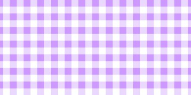 Mor ve beyaz gingham desenli. Masa örtüsü, piknik ekose, sepet peçete, havlu ya da mendil için tekstil tasarımı. Araştırılmış arka plan. Pamuk, keten ya da fanila izi. Vektör düz resimleme.