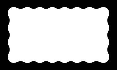 Dikdörtgen şeklinde ve iç kenarları dalgalanmamış. Dalgalı iç sınırları olan dikdörtgen çerçeve. Ayna, resim veya fotoğraf çerçevesi, boş metin kutusu veya etiketi beyaz arkaplanda izole edilmiş. Vektör illüstrasyonu.