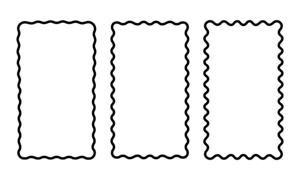 Набор вертикальных прямоугольных рамок с извилистыми краями. Прямоугольные фигуры с гребешком. Зеркало, картинка или фоторамки или коробки изолированы на белом фоне. Векторная графика.