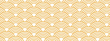 Tekrarlayan turuncu kemer şekilleri. Güneş duvar kâğıdı. Japon Seigaiha deseni. Dalgalar arka plan. Deniz tarağı izi. Balık squama ya da ejderha pulu. Yuvarlak şekilli geometrik süs. Vektör düz resimleme.