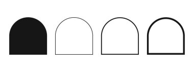 Bir dizi kemer şekilleri ve çerçeveler. Düğün davetiyesi ya da tebrik kartları için boş şablonlar, iş broşürleri, beyaz arkaplanda izole edilmiş kemer yolu şeklinde olay afişleri. Vektör grafik illüstrasyonu.