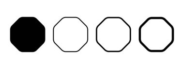 Sekizgen şekiller ve çerçeveler beyaz arkaplanda izole edilmiş. Yuvarlak köşeli geometrik çokgen figürler. Vektör grafik illüstrasyonu.