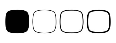 Yuvarlak kenarlı sincaplar, kareler, şekiller ve çerçeveler. Beyaz arkaplanda izole edilmiş basit geometrik formlar. Etiketler, kutular veya boş alanı olan düğmeler. Vektör grafik illüstrasyonu.
