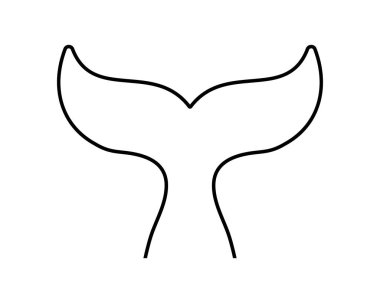 Balina kuyruğu ikonu. Beyaz arka planda izole edilmiş deniz aslanı yüzgeci ana hatlı siluet. Yunus, orka, beluga ya da başka bir deniz ya da okyanus memelisi sembolü. Denizcilik temalı piktogram. Vektör doğrusal illüstrasyon.