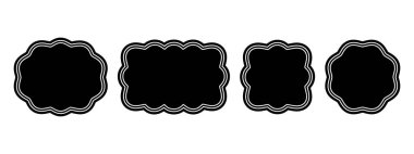 Oval, dikdörtgen, dalgalı kenarlı kare ve daire şekilleri. Kıvrımlı kenarlı geometrik şekiller. Beyaz arkaplanda izole edilmiş boş metin kutuları, etiketler veya etiketler. Vektör grafik illüstrasyonu.