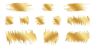 Altın çizilmiş kazı-kazan dokusu. Altın kazı kazan kartı koleksiyonu, şanslı oyun bileti, loto talihlisi, para ödülü ya da indirim kuponu beyaz arka planda izole edilmiş. Vektör illüstrasyonu.