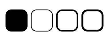 Yuvarlak köşeli kareler. Küpler önden görünüyor. Beyaz arkaplanda izole edilmiş basit geometrik şekiller ve çerçeveler. Vektör grafik illüstrasyonu.