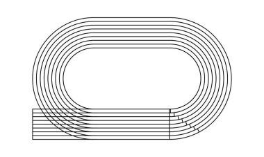 İz taranıyor. Spor stadyumu manzaralı. Yarış pisti, maraton ya da beyaz arka planda izole edilmiş diğer atletizm yarışları. Vektör grafik illüstrasyonu.