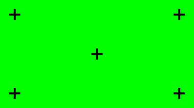 Yeşil ekran şablonu. Siyah haç işaretlerini takip eden yeşil arkaplan. Chromakey video teknolojisi, film sonrası çekimlerinde görsel efekt ya da VFX eklemek için. Vektör düz resimleme.