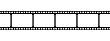 Boş yatay film şeridi. Film ya da kamera kaseti. Storyboard şablonu. Beyaz arkaplanda izole edilmiş fotoğraf kolajı için klasik çerçeve. Vektör grafik illüstrasyonu.