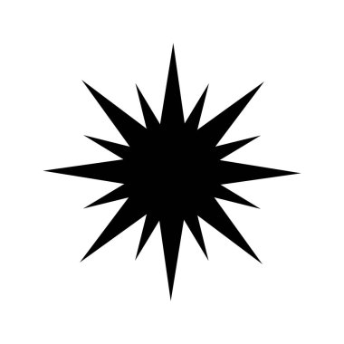 Siyah yıldız ikonu. Parılda, parılda ya da ışılda yıldız tozu şeklinde parılda. Flaş, ışık veya patlama işareti. Parlak ya da parlak sihirli bir sembol. Yıldız elementi beyaz resimde izole edildi. Vektör grafik illüstrasyonu.