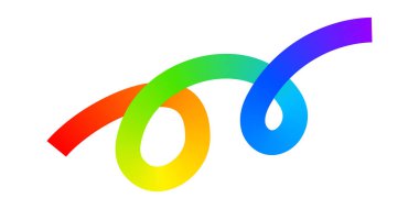 Gökkuşağı renkli karalamalar. Beyaz arkaplanda izole edilmiş çok renkli kıvrımlı ya da döngülü serin bir çizgi. Gradyan etkisi olan organik karalama figürü. Vektör illüstrasyonu.