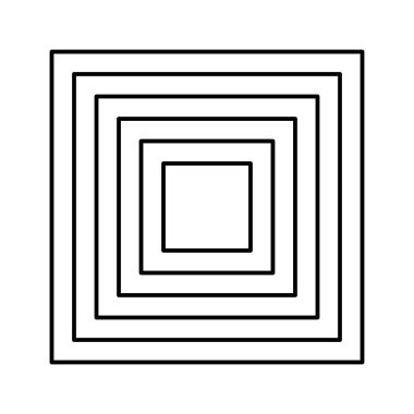Beyaz arka planda izole edilmiş, estetik postmodern tarzda tekrar eden konsantre kareler. Soyut geometrik y2k şekli. Vektör grafik illüstrasyonu.