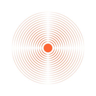 Ağrı yerelleştirme simgesi. Kırmızı eşmerkezli daireler. Ache ya da inflamasyon sembolü. Nabız, şok dalgası, radyasyon veya titreşim işareti. Kapsama alanı ya da hasar, ses ya da sonar sinyal piktogramları. Vektör illüstrasyonu.
