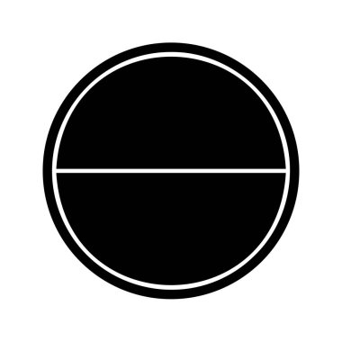 Siyah daire 2 parçaya bölündü. Yuvarlak şekil iki eşit parçaya bölünmüş. Hap ikonu. Dairesel diyagram, istatistiksel çark, beyaz arka planda izole edilmiş iş şeması. Vektör grafik illüstrasyonu.