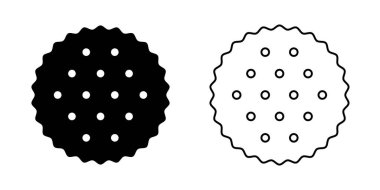 Bir dizi yuvarlak kraker ikonu. Tatlı ya da tuzlu bisküviler daire şeklinde. Beyaz arka planda izole edilmiş popüler atıştırmalıklar. Vektör grafik illüstrasyonu.
