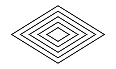 Konsantrik elmas şekilleri. Tekrarlanan eşkenar dörtgen figürü beyaz arka planda izole edilmiş, estetik postmodern tarzda. Soyut geometrik form. Vektör grafik illüstrasyonu.