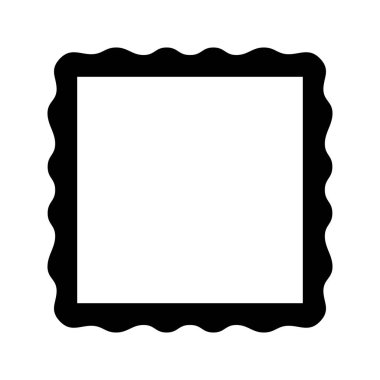 Square frame with undulated edges. Shape with scalloped borders. Mirror, picture or photo vignette, empty text box or banner, tag or label. Vector graphic illustration.