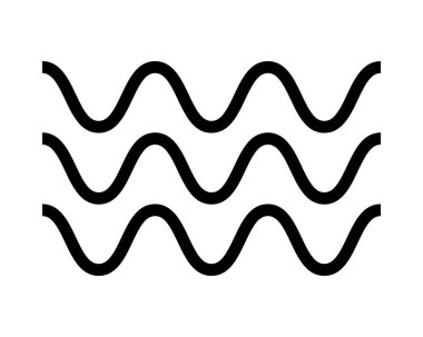Dalga ikonu. Beyaz arkaplanda izole edilmiş paralel yatay siyah çizgileri dalgalandır. Okyanus, deniz, nehir ya da su sembolü. Hava, rüzgar, dalgalar ya da piktogram. Vektör grafik illüstrasyonu.
