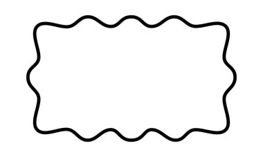 Dalgalı kenarlı dikdörtgen çerçeve. Deniz tarağı kenarlı geometrik şekil. Boş konuşma balonu, metin kutusu, etiketi veya etiketi beyaz arkaplanda izole edilmiş. Vektör özet çizimi.