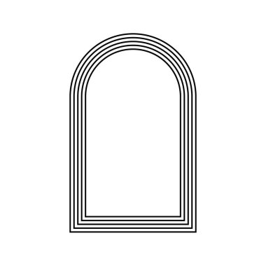 Eşmerkezli kemer çerçeveleri beyaz arkaplanda izole edilmiş. Geometrik yay şekilleri modaya uygun boho ya da art deco tarzında. Kapı ya da kapı, pencere ya da portal iskeleti. Vektör grafik illüstrasyonu.