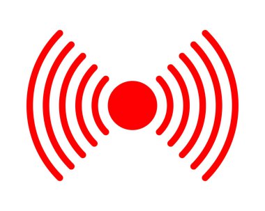 Hedef işareti. Ağrı yerelleştirme, yara ya da iltihap sembolü. Şok dalgası, sonar dalgası, radyo, radar veya ses sinyali beyaz arka planda izole edildi. Vektör düz resimleme.