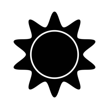 Güneş ikonu. Güneş ışığı, güneş ışığı ya da güneş ışığı işareti. Dairesel rozet, damga, etiket ya da dalgalı kenarlı fiyat etiketi. Siyah indirim, satış, terfi etiketi beyaz arka planda izole edilmiş..