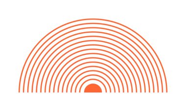 Çift merkezli turuncu daireler. Güneş doğumu, gün doğumu ya da günbatımı ikonu. Ağrı yerelleştirme işareti. Şok dalgası, radyasyon ya da titreşim sembolü. Ses, radar ya da sonar dalga piktogramı. Vektör düz resimleme.