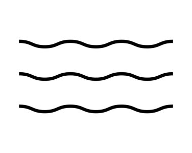 Dalga ikonu. Beyaz arkaplanda izole edilmiş paralel yatay siyah çizgileri dalgalandır. Su sembolü. Okyanus, deniz, nehir ya da göl işareti. Hava, rüzgar, akış veya akış piktogramı. Vektör özet çizimi.