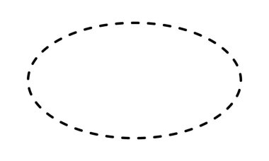Beyaz arka planda izole edilmiş noktalı oval figür. Basit geometrik şekil ve kesik çizgi. Pictogram 'ı kes. Vektör özet çizimi.