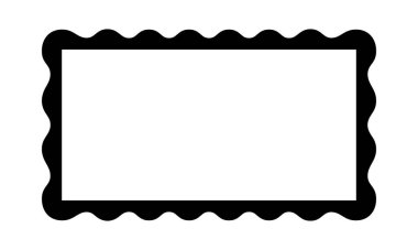 Dalgalı kenarlı dikdörtgen çerçeve. Dörtgen şeklinde ve istiridyeli kenarları var. Ayna, resim ya da fotoğraf vignette, boş metin kutusu, afiş, etiket ya da etiket. Vektör grafik illüstrasyonu.