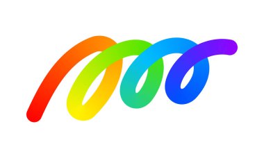 Gökkuşağı renkli kıvrımlı çizgi beyaz arkaplanda izole edilmiş. Renkli karalamalar ya da şerit şeklinde şeritler. Gradyan etkisi olan organik karalama figürü. Vektör illüstrasyonu.