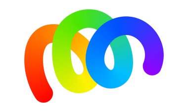 Gökkuşağı renkli kıvrımlı çizgi beyaz arkaplanda izole edilmiş. Serin renkli eğri büğrü büğrü eğri büğrü çizgiler. Gradyan etkisi olan organik karalama figürü. Vektör illüstrasyonu.