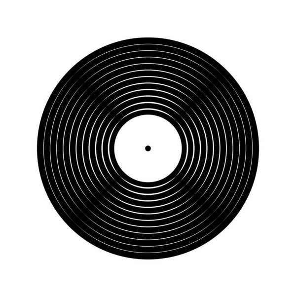 Black vinyl record icon. Long play music plate for gramophone isolated on white background. DJ techno party equipment. 70s 80s 90s discotheque nostalgia concept. Vector graphic illustration.