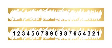 Gold scratchcard surfaces in rectangle shapes with scraped textures and numbers underneath. Raffle, lottery, sale coupon or promo code card templates. Vector illustration. clipart