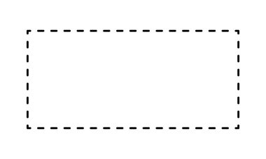 Dikdörtgen şeklindeki kesik çizgi, kupon, indirim, satış bileti. Kırık dikdörtgen çerçeve beyaz arkaplanda izole edildi. Vektör özet çizimi.